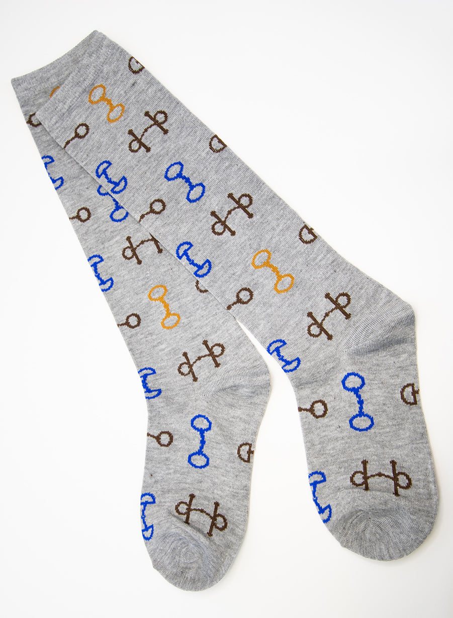 Snaffle Bit Ladies' Knee Socks - One Pair - Light Grey - SAVE 50%