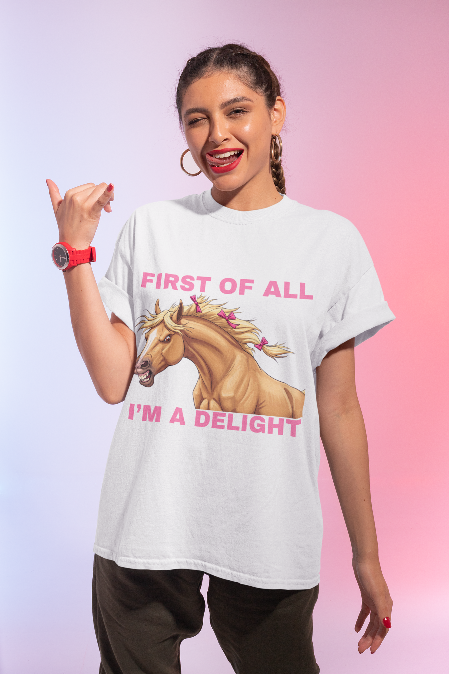 Funny Horse Lover Tee - "First of All I'm a Delight" Unisex Short Sleeve Shirt