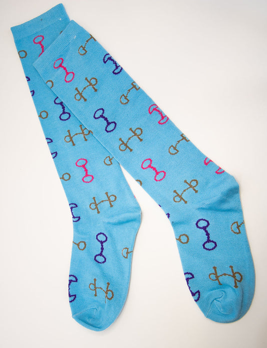 Snaffle Bit Ladies' Knee Socks - One Pair - Sky Blue - SAVE 50%