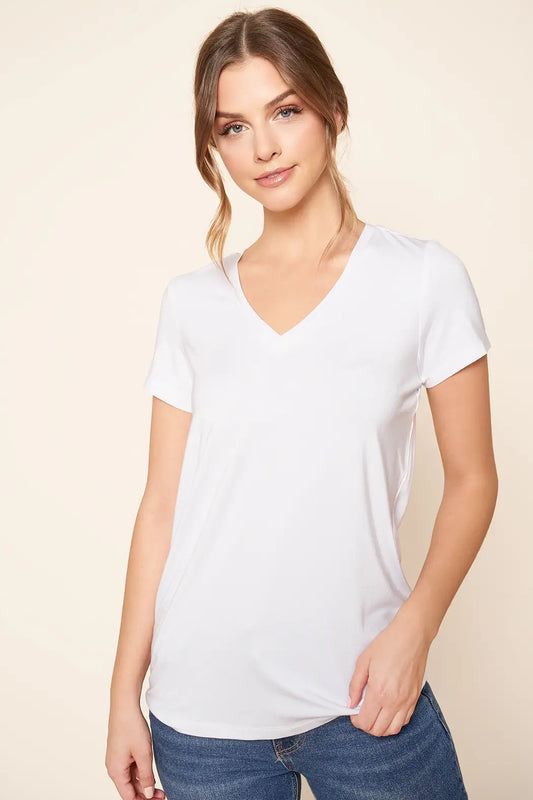 Sugarlips Women's Soft Knit V-Neck T-Shirt - White - Save 50%