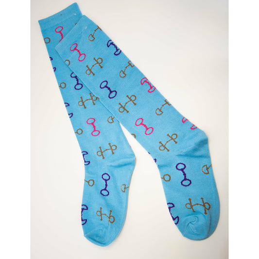 Snaffle Bit Ladies' Knee Socks - One Pair - Light Blue